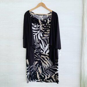 NWT Dressbarn - Black layered attached cardigan stretch sheath dress, sz 14W